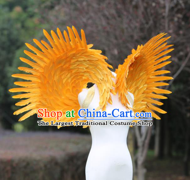 Custom Halloween Catwalks Golden Feather Wing Props Opening Dance Shoulder Accessories Carnival Parade Feathers Wings Miami Stage Performance Wear
