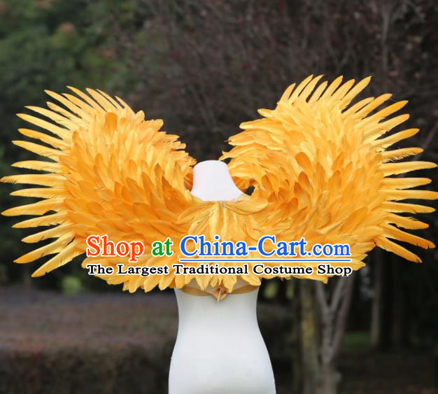 Custom Halloween Catwalks Golden Feather Wing Props Opening Dance Shoulder Accessories Carnival Parade Feathers Wings Miami Stage Performance Wear