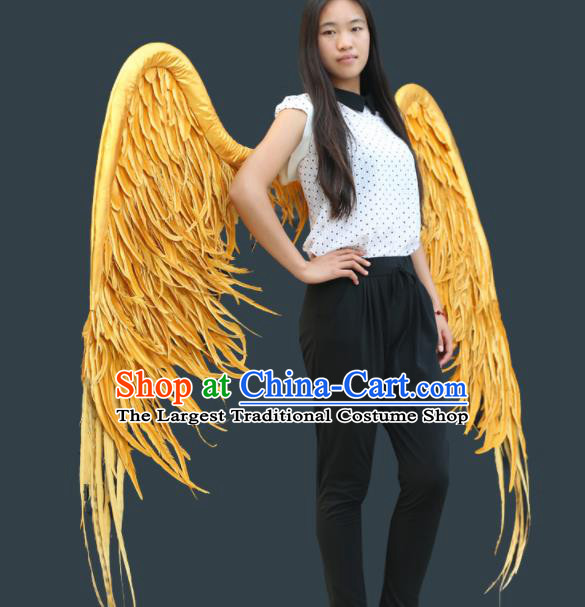 Custom Carnival Parade Yellow Feathers Wings Miami Angel Show Wear Halloween Catwalks Feather Wing Props Opening Ceremony Back Accessories