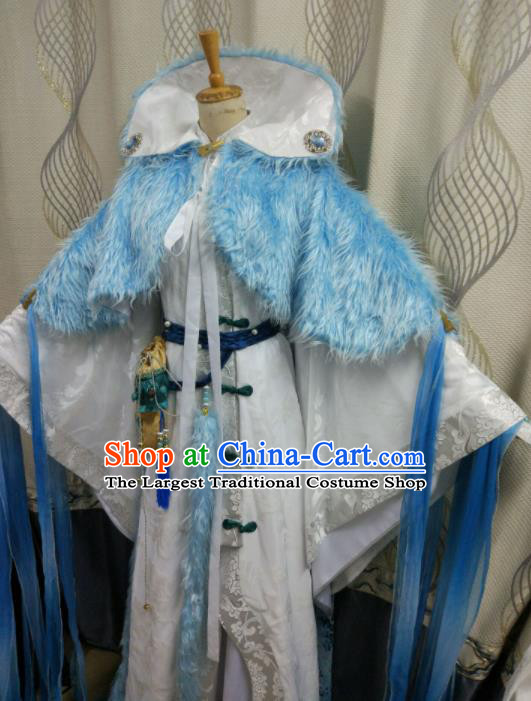 Chinese Ancient Taoist Priest White Robe Uniforms Traditional Cosplay King Clothing Puppet Show Swordsman Garment Costumes
