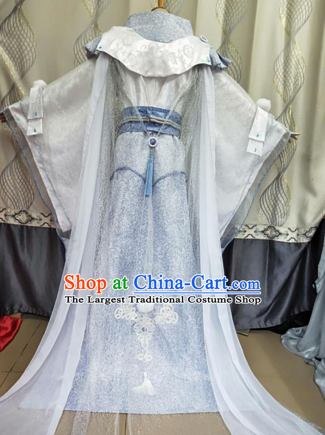 Chinese Ancient Young Prince White Uniforms Traditional Cosplay Swordsman Clothing Puppet Show Noble Childe Mo Zhaonu Garment Costumes