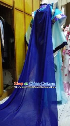 Chinese Ancient Emperor Blue Robe Uniforms Traditional Cosplay Swordsman Clothing Puppet Show Wen King Garment Costumes