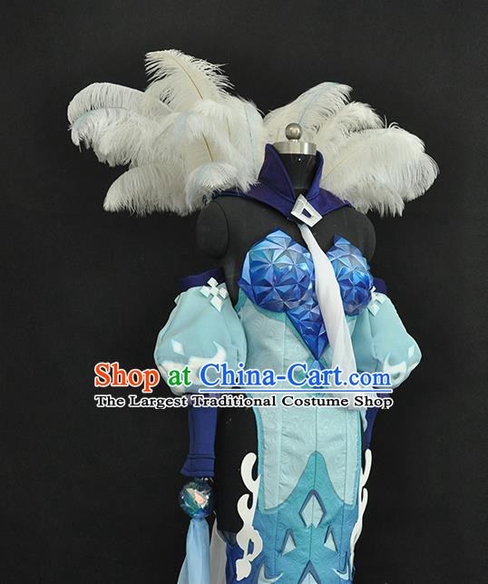 Top Cosplay Young Beauty Blue Dress Outfits Game Character Imperial Concubine Garment Costume Traditional Goddess Clothing