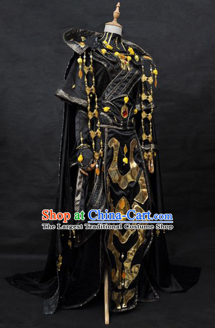 Chinese Puppet Show Royal Prince Garment Costumes Ancient Swordsman Black Uniforms Traditional Cosplay King Clothing