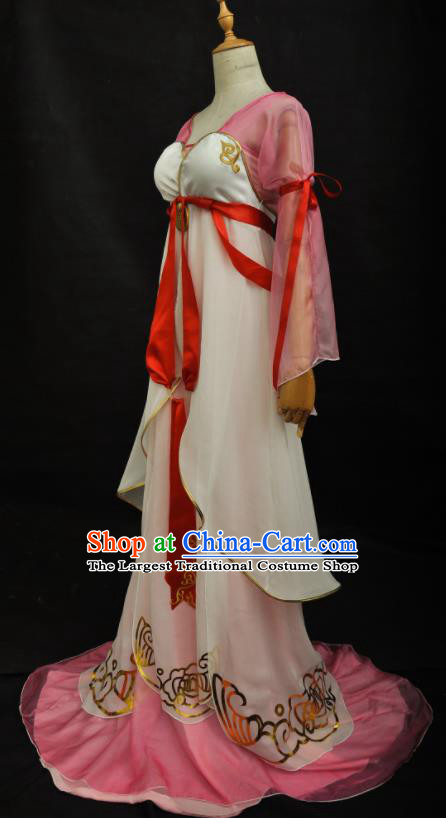 China Cosplay Palace Lady Pink Dress Outfits Traditional Game Court Beauty Garment Costumes Ancient Swordswoman Clothing