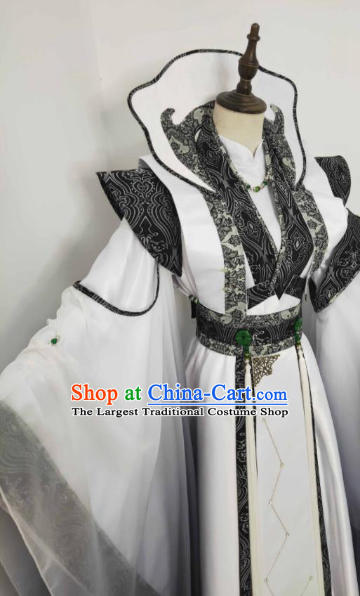 Chinese Puppet Show Royal Highness Garment Costumes Ancient Prince White Uniforms Traditional Cosplay Swordsman Clothing
