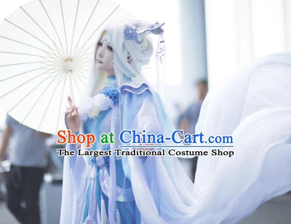 China Cosplay Princess Blue Dress Outfits Traditional Puppet Show Jin Yanxia Garment Costumes Ancient Imperial Concubine Clothing