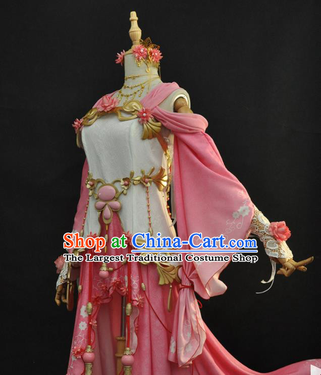 Top Moonlight Blade Swordswoman Garment Costumes Traditional Game Role Fairy Clothing Cosplay Young Beauty Pink Dress