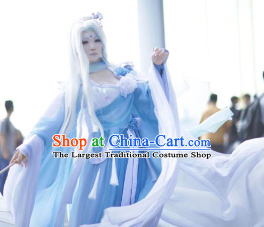 China Cosplay Princess Blue Dress Outfits Traditional Puppet Show Jin Yanxia Garment Costumes Ancient Imperial Concubine Clothing