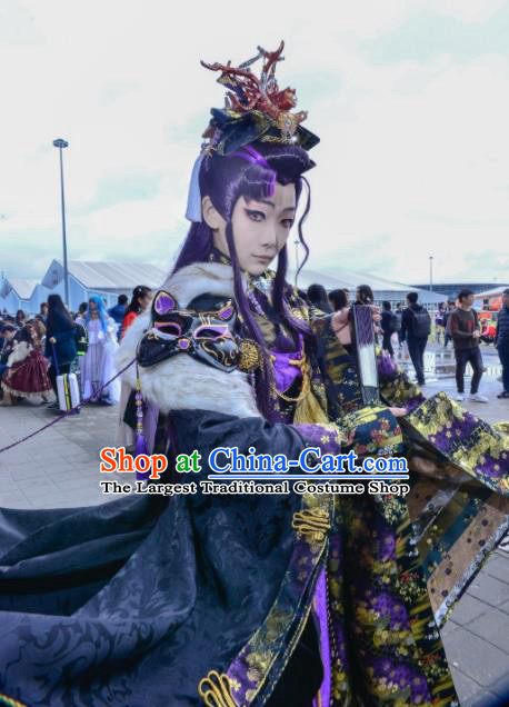 China Ancient Imperial Concubine Clothing Cosplay Queen Purple Dress Outfits Traditional Puppet Show Swordswoman Garment Costumes