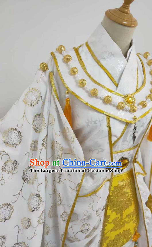 Chinese Puppet Show Immortal Garment Costumes Ancient Taoist Priest White Uniforms Traditional Cosplay Swordsman Clothing