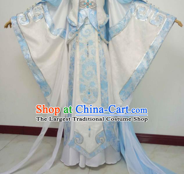 Chinese Traditional Cosplay Swordsman Clothing Puppet Show Immortal Garment Costumes Ancient Taoist Priest Blue Uniforms