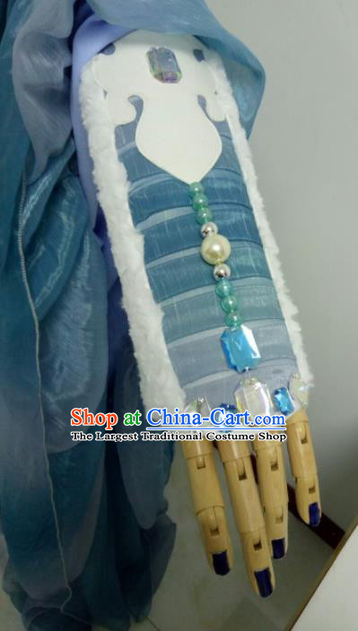 China Traditional Puppet Show Queen Ji Wuxia Garment Costumes Ancient Empress Clothing Cosplay Goddess Blue Dress Outfits