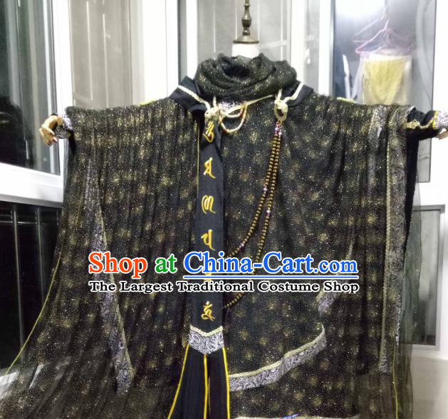 Chinese Traditional Cosplay Swordsman Clothing Puppet Show Warrior Monk Garment Costumes Ancient Chivalrous Knight Black Robe Uniforms