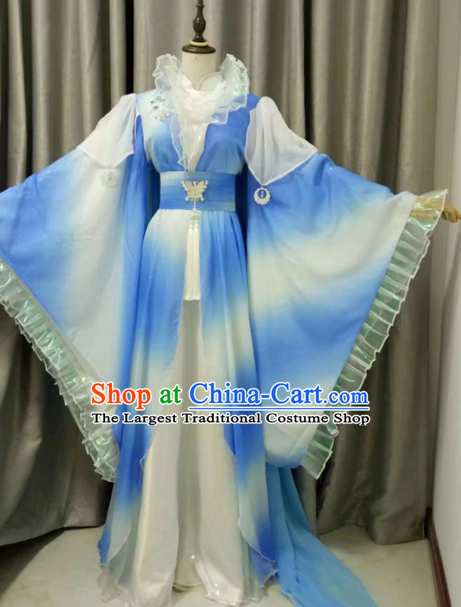 China Ancient Princess Clothing Cosplay Young Beauty Blue Dress Outfits Traditional Puppet Show Empress Jun Haitang Garment Costumes
