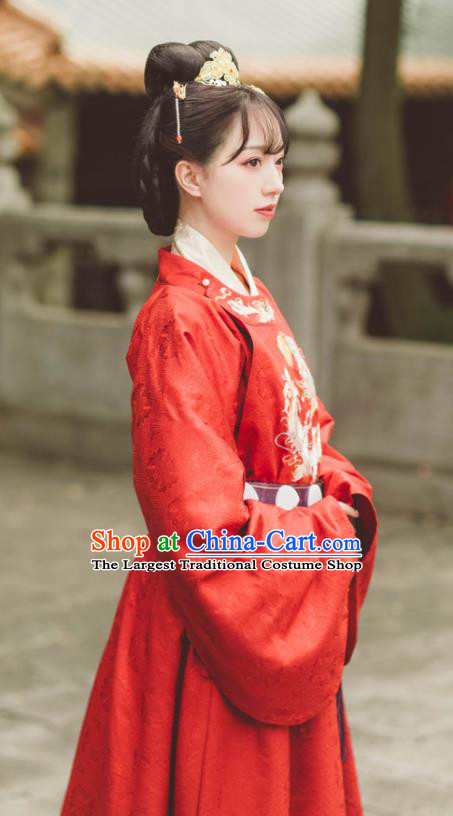China Ancient Female Official Red Hanfu Dress Ming Dynasty Garment Costumes Traditional Court Maid Historical Clothing
