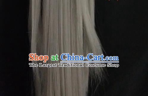 Handmade China Traditional Puppet Show Mo Qingchi Headdress Ancient Swordsman Hair Accessories Cosplay Taoist Priest White Wigs and Hair Crown
