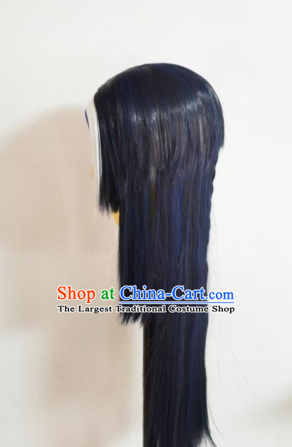 Handmade China Ancient Young Hero Hairpieces Cosplay Swordsman Black Wigs and Hair Crown Traditional Puppet Show Knight Jian Wuji Headdress