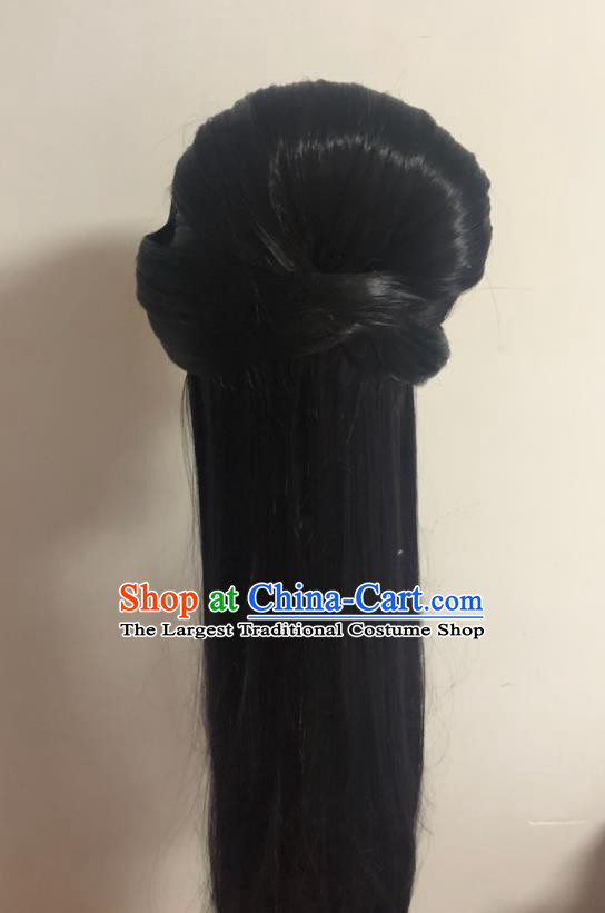 Chinese Cosplay Swordswoman Black Wigs Hairpieces Ancient Taoist Nun Headdress Traditional Puppet Show Goddess Han Yancui Hair Accessories