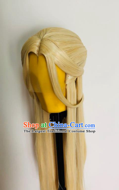 Chinese Traditional Puppet Show Hair Accessories Cosplay Moon Goddess Golden Wigs and Hair Crown Hairpieces Ancient Swordswoman Headdress