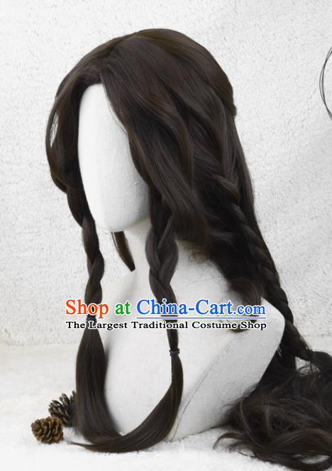 Chinese Traditional Swordswoman Braid Hairpieces Cosplay Female Knight Hair Accessories Ancient Young Beauty Wigs Headwear