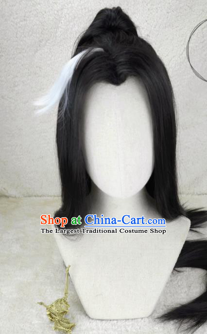 Chinese Traditional Qin Dynasty Female General Hairpieces Cosplay Swordswoman Hair Accessories Ancient Young Lady Wigs Headwear