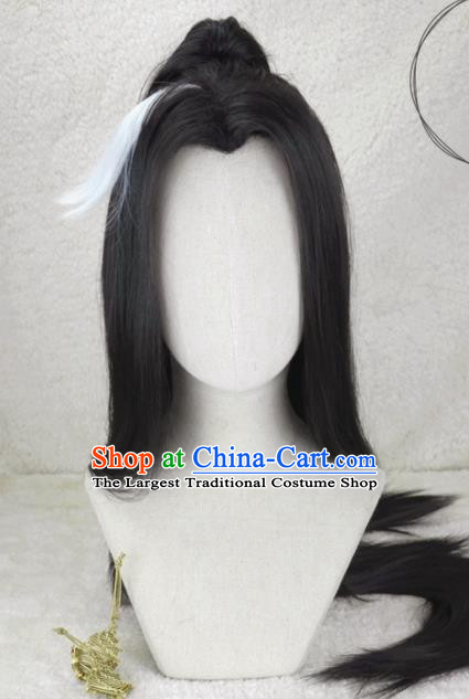 Chinese Traditional Qin Dynasty Female General Hairpieces Cosplay Swordswoman Hair Accessories Ancient Young Lady Wigs Headwear