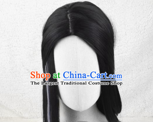 Handmade China Cosplay Young Knight Black Wigs Traditional Chivalrous Male Hairpieces Ancient Swordsman Headdress