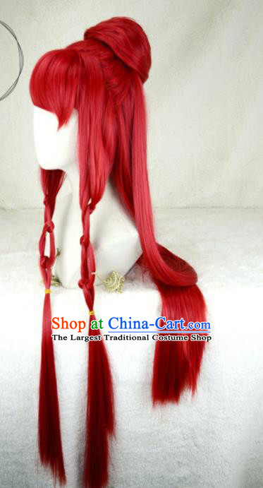 Chinese Traditional Young Lady Hairpieces Cosplay Fairy Hair Accessories Ancient Palace Beauty Red Wigs Headwear