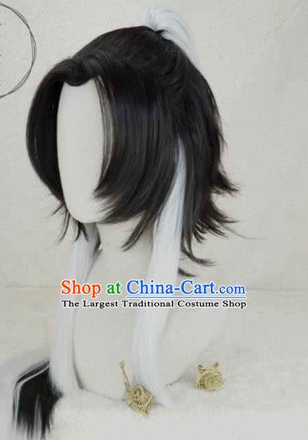 Handmade China Ancient Knight Errant Headdress Cosplay Swordsman Wigs Traditional Hanfu Young Hero Ponytsil Hairpieces