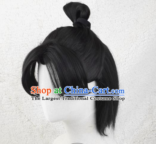 Handmade China Traditional Qin Dynasty Hero Hairpieces Ancient Young Knight Headdress Cosplay Swordsman Wigs
