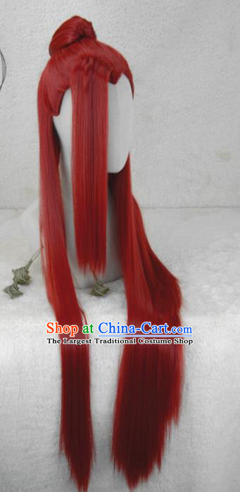 Chinese Traditional Swordswoman Hairpieces Cosplay Goddess Hair Accessories Ancient Young Lady Red Wigs Headwear