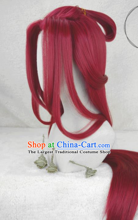 Chinese Cosplay Queen Hair Accessories Ancient Young Beauty Red Wigs Headwear Traditional Swordswoman Hairpieces