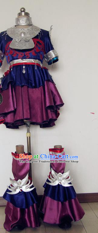 Custom Young Lady Clothing Halloween Princess Garment Costume Cosplay Swordswoman Navy Dress Outfits