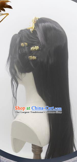 Handmade China Cosplay Young Knight Wigs Traditional Heaven Official Blessing Mo Ran Hairpieces Ancient Swordsman Curly Headdress