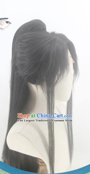 Handmade China Traditional Hanfu Young Childe Hairpieces Ancient Swordsman Headdress Cosplay Warrior Knight Wigs