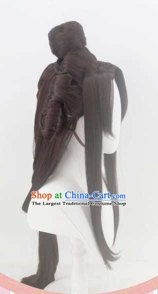 Chinese Ancient Moon Goddess Brown Wigs Headwear Traditional Qin Dynasty Imperial Consort Hairpieces Cosplay Palace Lady Hair Accessories