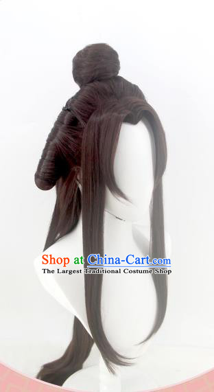 Chinese Ancient Moon Goddess Brown Wigs Headwear Traditional Qin Dynasty Imperial Consort Hairpieces Cosplay Palace Lady Hair Accessories