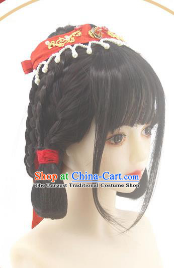 Chinese Ancient Young Beauty Wigs Headwear Traditional Song Dynasty Princess Hairpieces Cosplay Palace Lady Hair Accessories