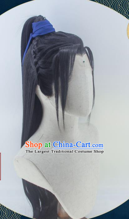 Handmade China Ancient Taoist Priest Headdress Cosplay Swordsman Black Wigs Traditional Hanfu Ming Dynasty Hairpieces