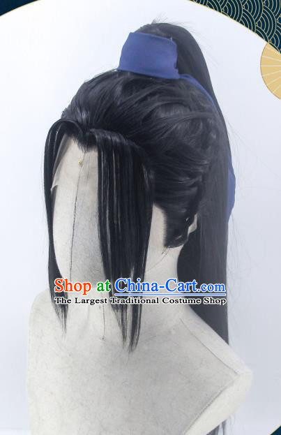Handmade China Ancient Taoist Priest Headdress Cosplay Swordsman Black Wigs Traditional Hanfu Ming Dynasty Hairpieces