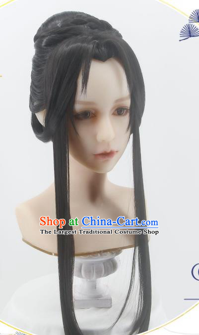 Handmade China Cosplay Noble Childe Black Wigs Traditional Hanfu Heaven Official Blessing Chu Wanning Hairpieces Ancient Taoist Priest Headdress
