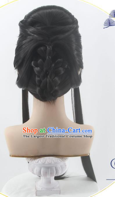 Handmade China Cosplay Noble Childe Black Wigs Traditional Hanfu Heaven Official Blessing Chu Wanning Hairpieces Ancient Taoist Priest Headdress