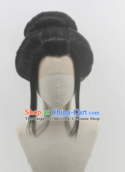 Chinese Ancient Young Woman Wigs Headwear Traditional Tang Dynasty Imperial Consort Hairpieces Cosplay Geisha Hair Accessories