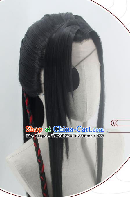 Handmade China Cosplay Swordsman Black Wigs Traditional Heaven Official Blessing Xie Lian Hairpieces Ancient Hanfu Taoist Priest Headdress