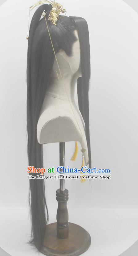 Handmade China Ancient Hanfu Crown Prince Headdress Cosplay Swordsman Black Wigs Traditional Heaven Official Blessing Xie Lian Hairpieces
