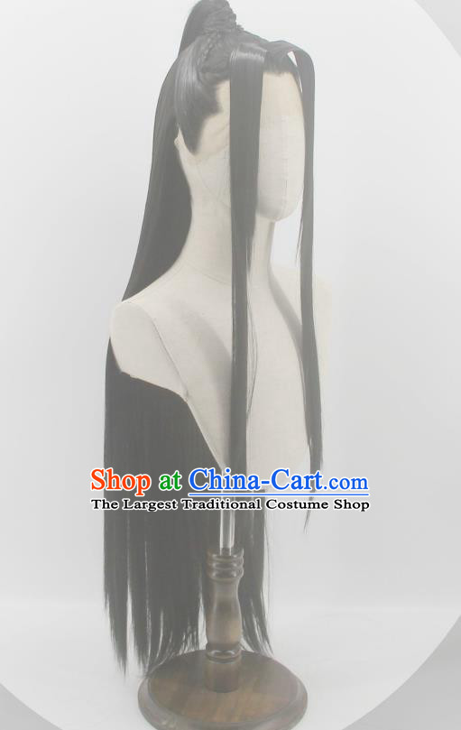 Handmade China Ancient Hanfu Crown Prince Headdress Cosplay Swordsman Black Wigs Traditional Heaven Official Blessing Xie Lian Hairpieces