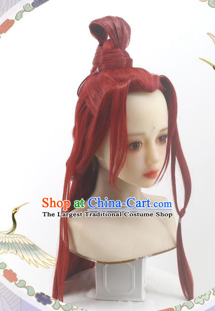 Chinese Cosplay Swordswoman Hair Accessories Ancient Female Knight Red Wigs Headwear Traditional Hanfu Qin Dynasty Hairpieces