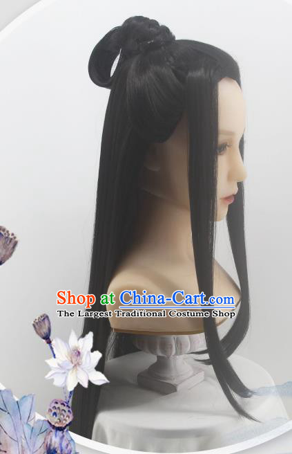 Handmade China Ancient Swordsman Headdress Cosplay Young Childe Black Wigs Traditional Jin Dynasty Childe Hairpieces