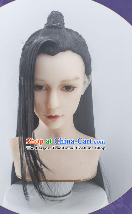 Handmade China Traditional Heaven Official Blessing Hairpieces Ancient Hanfu Prince Headdress Cosplay Swordsman Black Wigs